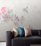 Peel and stick Home wall decor Sakura blossoms Botanical removable Japanese wall art Wallpaper with birds and flowers
