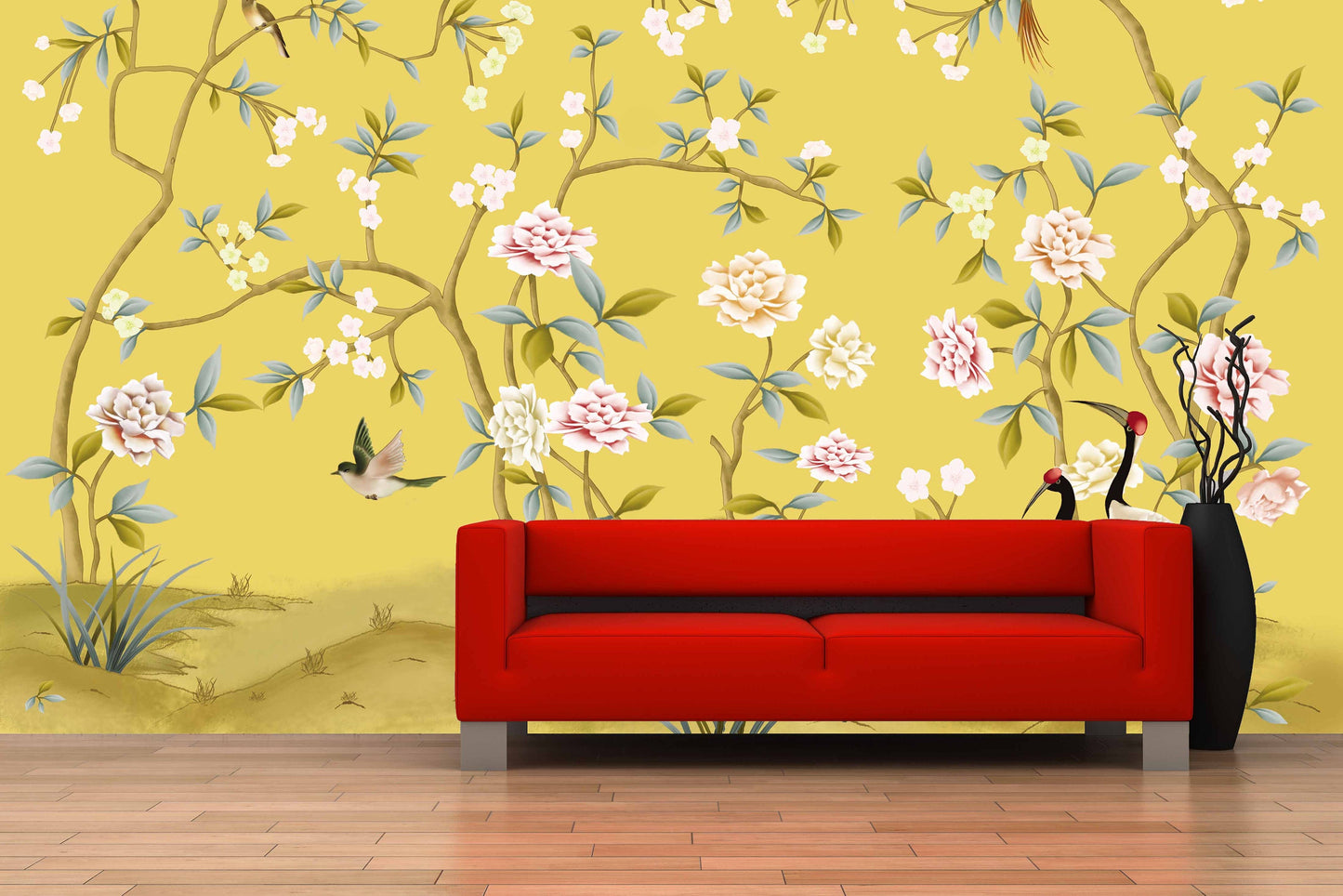 Asian wall art Japanese painting Chinoiserie wallpaper Botanical removable Flowers wall mural prints Peel & stick