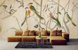 Green wallpaper birds Wallpaper with birds and flowers Chinoiserie painted silk Botanical removable Peel & stick Art deco wallpaper