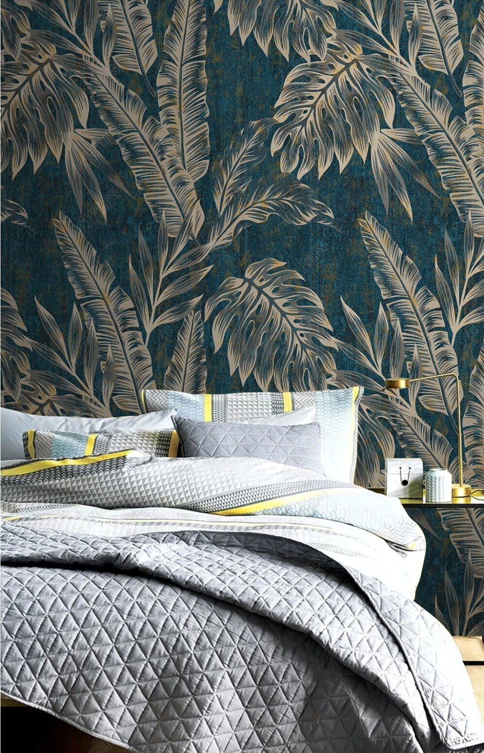 Dark tropical wallpaper Herb prints wall art Self adhesive mural Tropical art Peel and stick wallpaper vintage Home wall decor