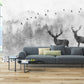 Wall mural dark forest black and white wallpaper peel and stick, deer printable, art deco wallpaper