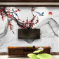 Sakura blossoms Botanical removable Japanese wall art Flowers wall mural prints Peel & stick Art deco wallpaper Chinoiserie painted silk