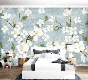 Peel and stick Home wall decor Sakura blossoms Botanical removable Japanese wall art Flowers wall mural prints Chinoiserie painted silk
