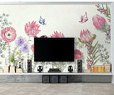 Peel and stick Wallpaper with birds and flowers Flower wall backdrop Peony wallpaper Botanical removable Home wall decor Murals for girls