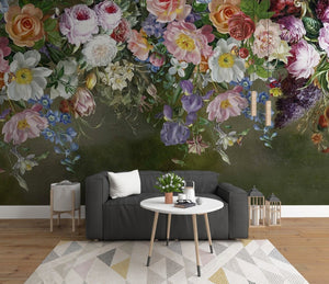 Wall mural prints Peel and stick Flower wall backdrop Peony wallpaper Botanical removable Home wall decor Murals for girls Climbing rose