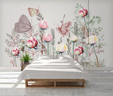 Peel and stick Flower wall backdrop Peony wallpaper Botanical removable Home wall decor Murals for girls Wall stickers butterflies