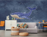 Whale wall art Peel and stick wall mural Modern Removable wall decor Textured fabric vinyl wallpaper abstract wall covering shark poster