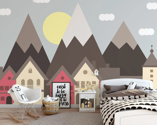 Nursery mountain wallpaper Peel and stick mural Removable wallpaper Textured vinyl wallpaper wall decoration kids room wallpaper