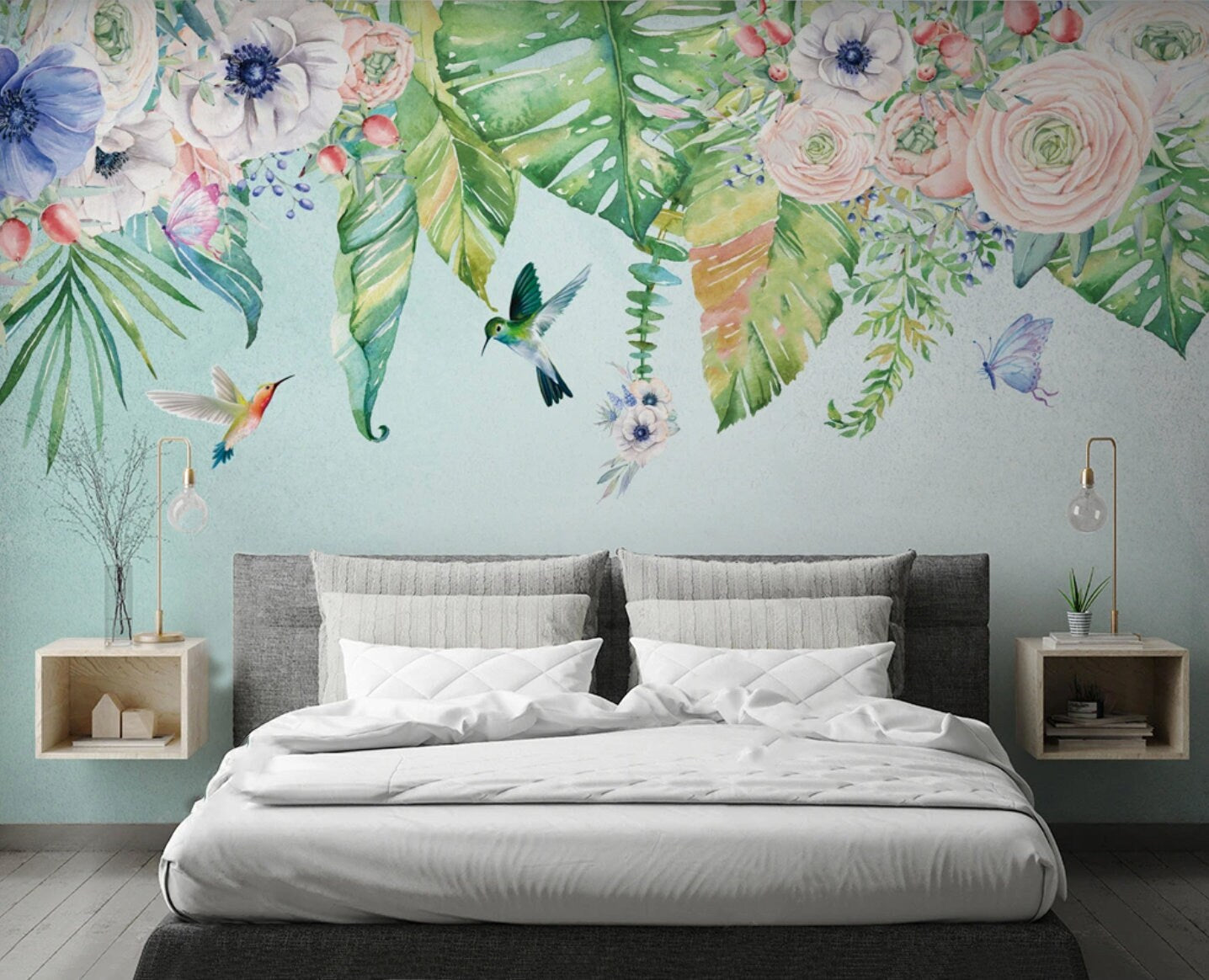 Boho wallpaper Flower wallpaper Floral Peel and Stick wall mural Self Adhesive Removable wallpaper Living Room Bedroom wall decoration