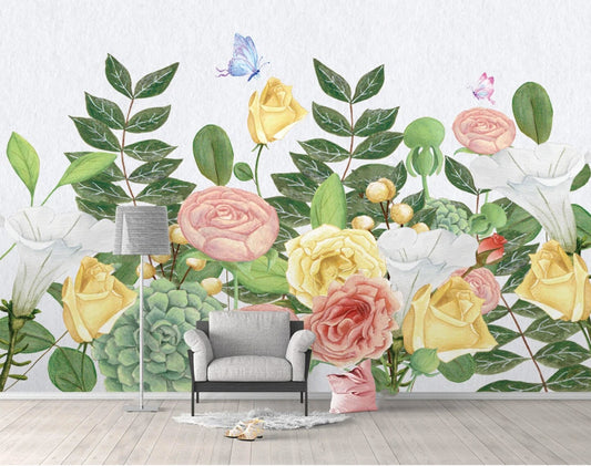 Flower wallpaper Floral Peel and Stick wall mural Self Adhesive Removable wallpaper Living Room Bedroom wall decoration