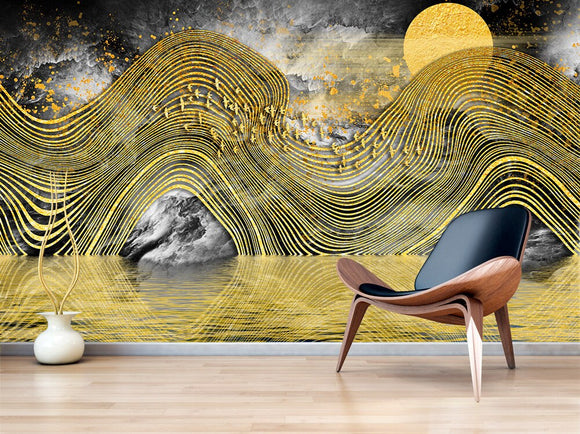 Black gold abstract wallpaper for walls modern Peel and stick wall mural canvas, vinyl Photo wallpaper Bedroom wall decor