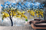 Floral wallpaper mural Blue and yellow wall art Tree wall decals & murals, Peel and stick, removable wallpaper for bedroom, living room