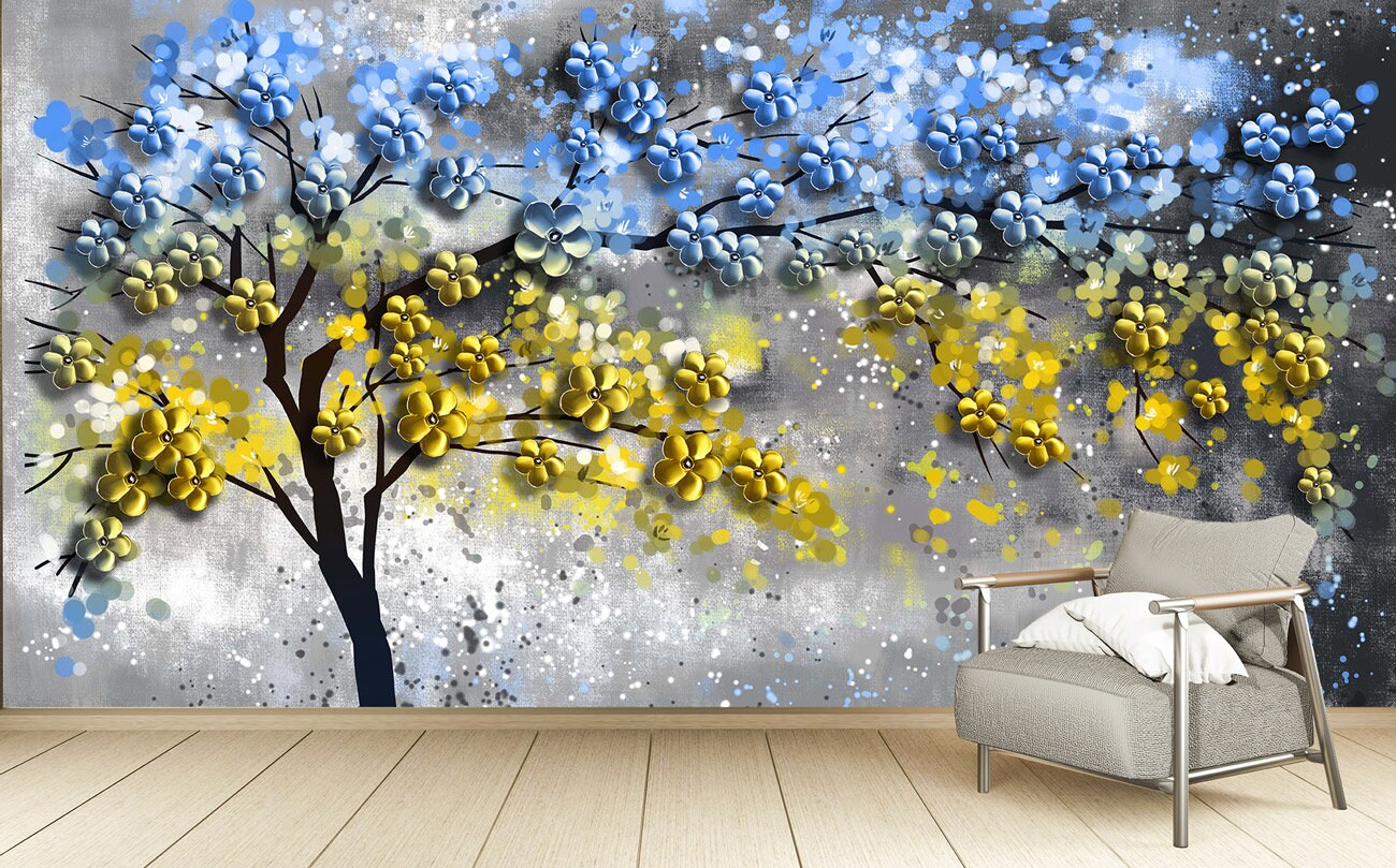 Peel and stick floral wallpaper mural Tree wall decals & murals, removable wallpaper for bedroom, living room