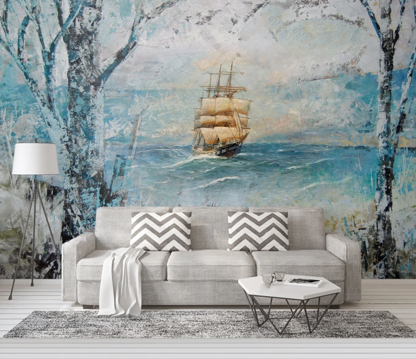 Sea peel and stick coastal blue wallpaper removable Vintage posters and prints Wall decals & murals Canvas Vinyl wallpaper