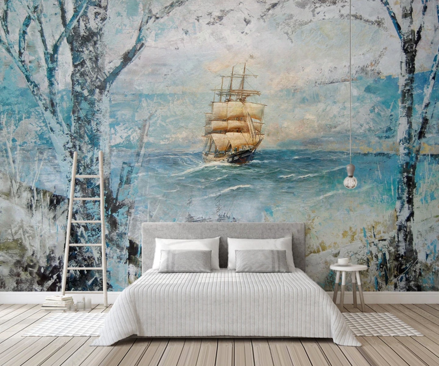 Sea peel and stick coastal blue wallpaper removable Vintage posters and prints Wall decals & murals Canvas Vinyl wallpaper