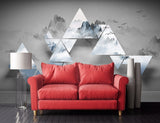 Geometric abstract dark gray wallpaper Peel and stick, temporary, removable, Self adhesive 3d wall mural Mountain wall sticker