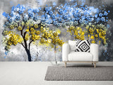 Floral wallpaper mural Blue and yellow wall art Tree wall decals & murals, Peel and stick, removable wallpaper for bedroom, living room