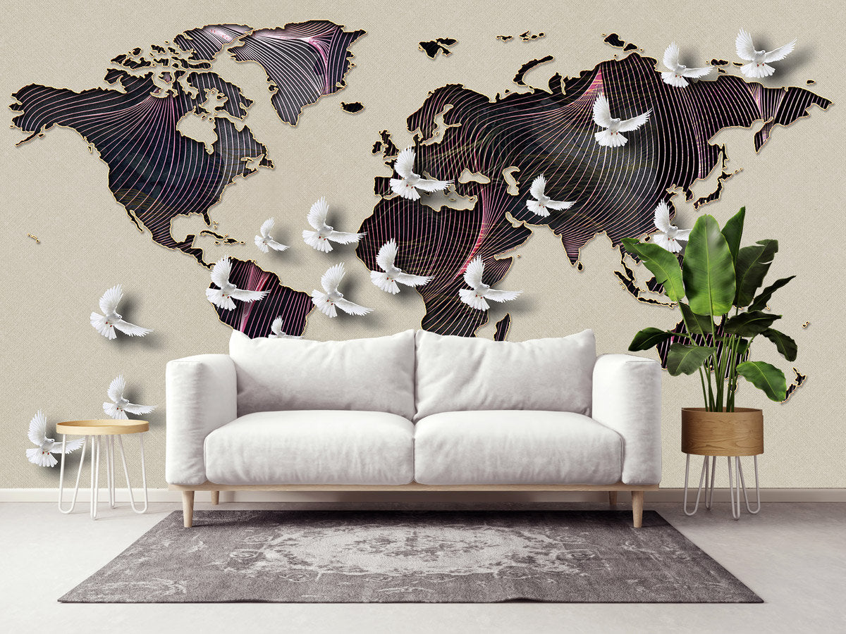 World map mural Peel and stick wallpaper, Removable wallpaper modern vinyl wallpaper World map canvas 3d wall mural World map wall decal