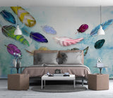 Feather wallpaper peel and stick mural Blue abstract bedroom wallpaper Removable wallpaper Textured wallpaper vinyl wallpaper
