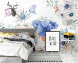 Boho flowers light wallpaper, floral peel and stick wall mural, Botanical photo wallpaper for bedroom, living room, kitchen