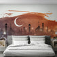 Moon wall mural, brown large art wallpaper peel and stick wall mural prints, modern wall decor, vinyl wallpaper, night sky wallpaper
