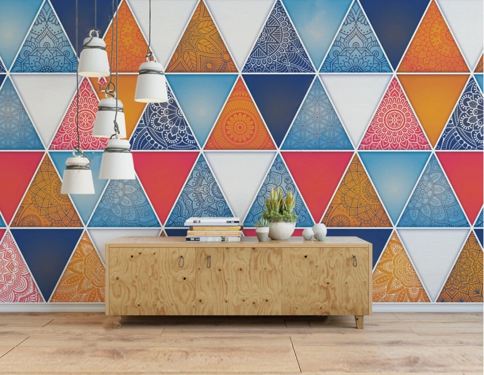 Art deco abstract colorful wallpaper peel and stick scandinavian wall mural, geometric photo wallpaper adhesive