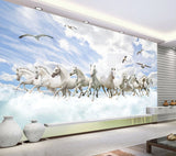 Horse decor for girls room Wild horse print, clouds wallpaper peel and stick wall mural Photo wallpaper, giant vinyl wallpaper