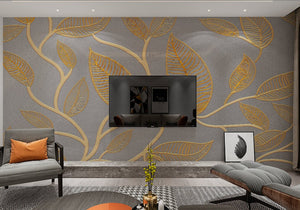 Leaves wallpaper peel and stick, large leaves mural, modern vinyl, canvas wallpaper, wall covering stick on wallpaper