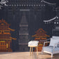 Japanese wallpaper, asian grey gold wallpaper peel and stick wall mural, chinoiserie self adhesivewallpaper, vinyl wall mural prints