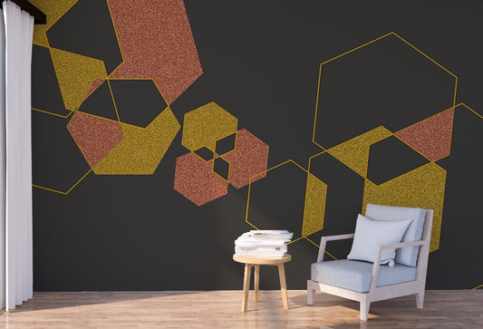Geometric black wallpaper peel and stick wall mural, modern abstract dark wallpaper removable wall decoration
