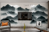 Blue removable mountain wallpaper peel and stick wall mural abstract minimalist wallpaper bedroom wall decor