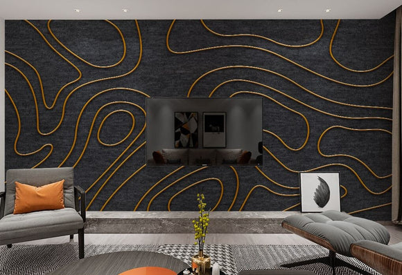 Black and gold Abstract wallpaper peel and stick wall mural, removable art deco modern wallpaper minimalist bedroom wall decor