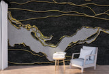 Black and gold abstract wallpaper peel and stick wall mural, removable art deco modern wallpaper minimalist bedroom wall decor