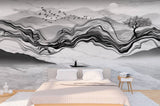 Black and white abstract wallpaper peel and stick wall mural, removable art deco modern wallpaper minimalist bedroom wall decor