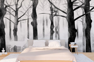 Dark forest photo wallpaper peel and stick wall mural black and white wallpaper for bedroom, living room, kitchen