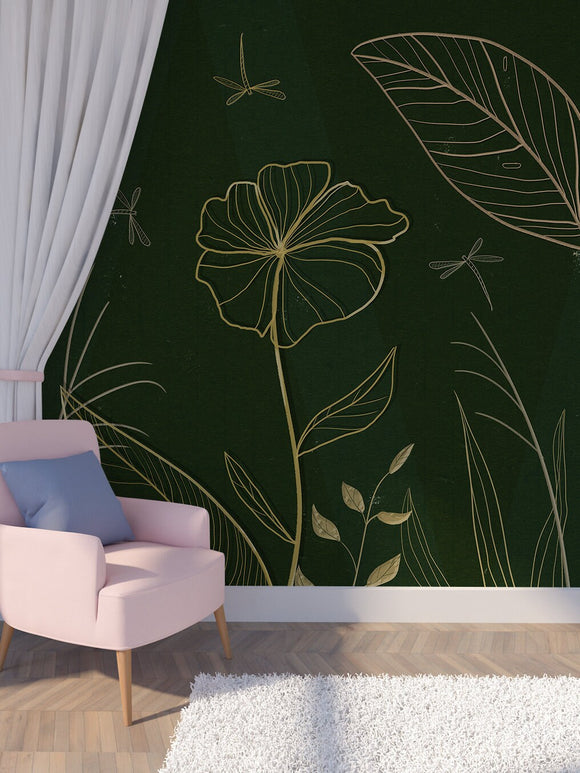 Foral wallpaper peel and stick wall mural, dark wallpaper, flower wall decals vinyl, canvas dark floral wallpaper
