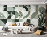 Green marble wallpaper peel and stick wall mural, art deco geometric wall decal prints, abstract wallpaper