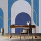 Mid century modern wallpaper peel and stick wall mural, blue wallpaper, accent wallpaper, geometric vinyl wallpaper, canvas wallpaper
