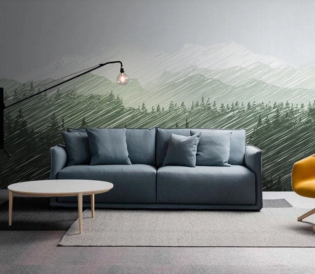 Foggy forest wallpaper peel and stick wall mural, woodland wallpaper, modern canvas wallpaper, removable wallpaper, vinyl wallpaper