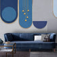 Abstract wallpaper peel and stick wall mural, blue accent wallpaper, geometric vinyl wallpaper, canvas wallpaper, mid century modern