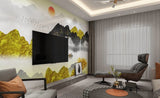 Gold mountain wallpaper peel and stick wall mural prints, japanese wallpaper, asian wallpaper, bedroom, living room wall decor