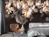 Dark floral wallpaper peel and stick wall mural, peony wall mural, flowers wallpaper for bedroom, living room