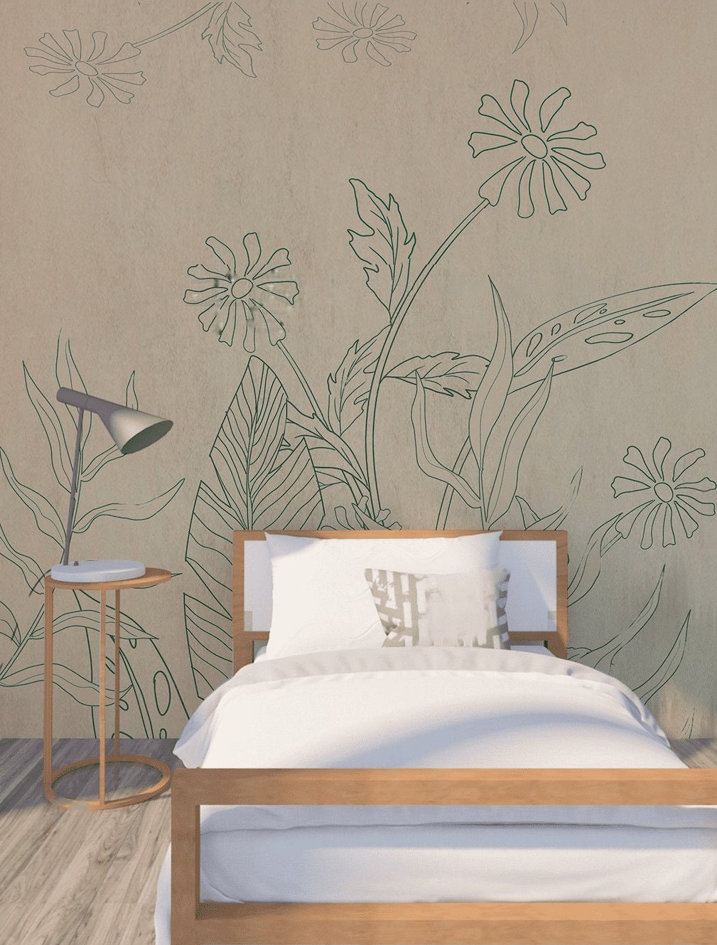 Herb wallpaper peel and stick wall mural, leaf wallpaper, mural leaves, removable wallpaper, bedroom wall decoration