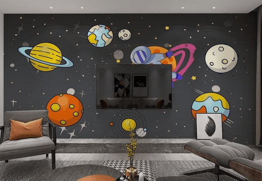Boy nursery wallpaper peel and stick, space wallpaper, removable wallpaper, vinyl wallpaper modern wallpaper wall print art