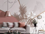 Geometric wallpaper peel and stick, tropical pink wallpaper, marble wallpaper, leaf removable wallpaper, self adhesive exotic wall mural