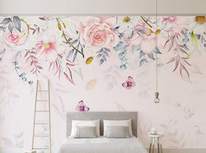 Floral wallpaper flower wall mural, rose wallpaper butterfly wallpaper peel and stick vinyl wall decals daisy wallpaper botanical wallpaper