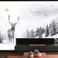 Black white peel and stick wallpaper, nature mural with deer in the forest, temporary self adhesive living room canvas wall decor
