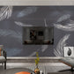 Peel and stick abstract removable wallpaper in grey colors with feathers, modern self adhesive wall mural, temporary vinyl or canvas mural