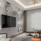 Modern gray peel and stick mural, self adhesive removable wallpaper with bird feathers in white and grey colors, temporary vinyl wallpaper