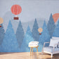 Nursery peel and stick wallpaper, watercolor baloon art, big forest wall mural, teddybear and baloon vinyl wall removable decoration